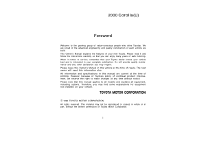 2000 Toyota Corolla Owners Manual